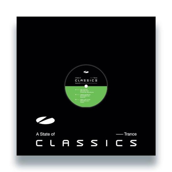 Zwarte vinyl hoes met groene labelplaat met tekst 'A State of Classics Vol. 2' en tracktitels.