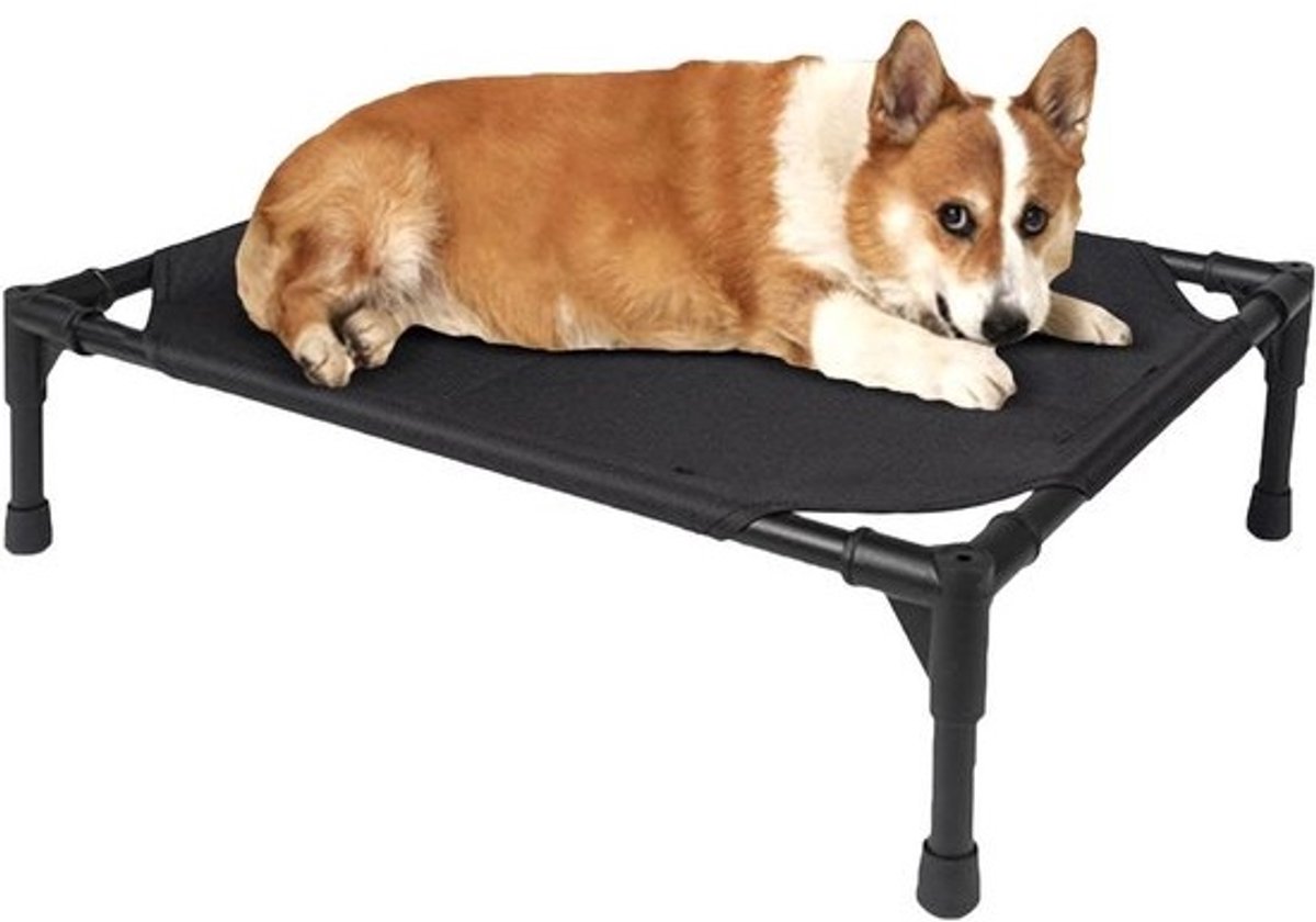 Hondenbed Hoog - Huisdierbed Campingbed - Buiten Ontspannen - Met Afneembaar Zonnedak - 55 x 21 x 21 cm - Kleurblok