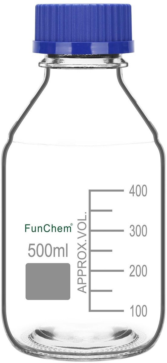Reagensfles met GL45 Blauwe Schroefdop - 500 ml Glas Lekvrij