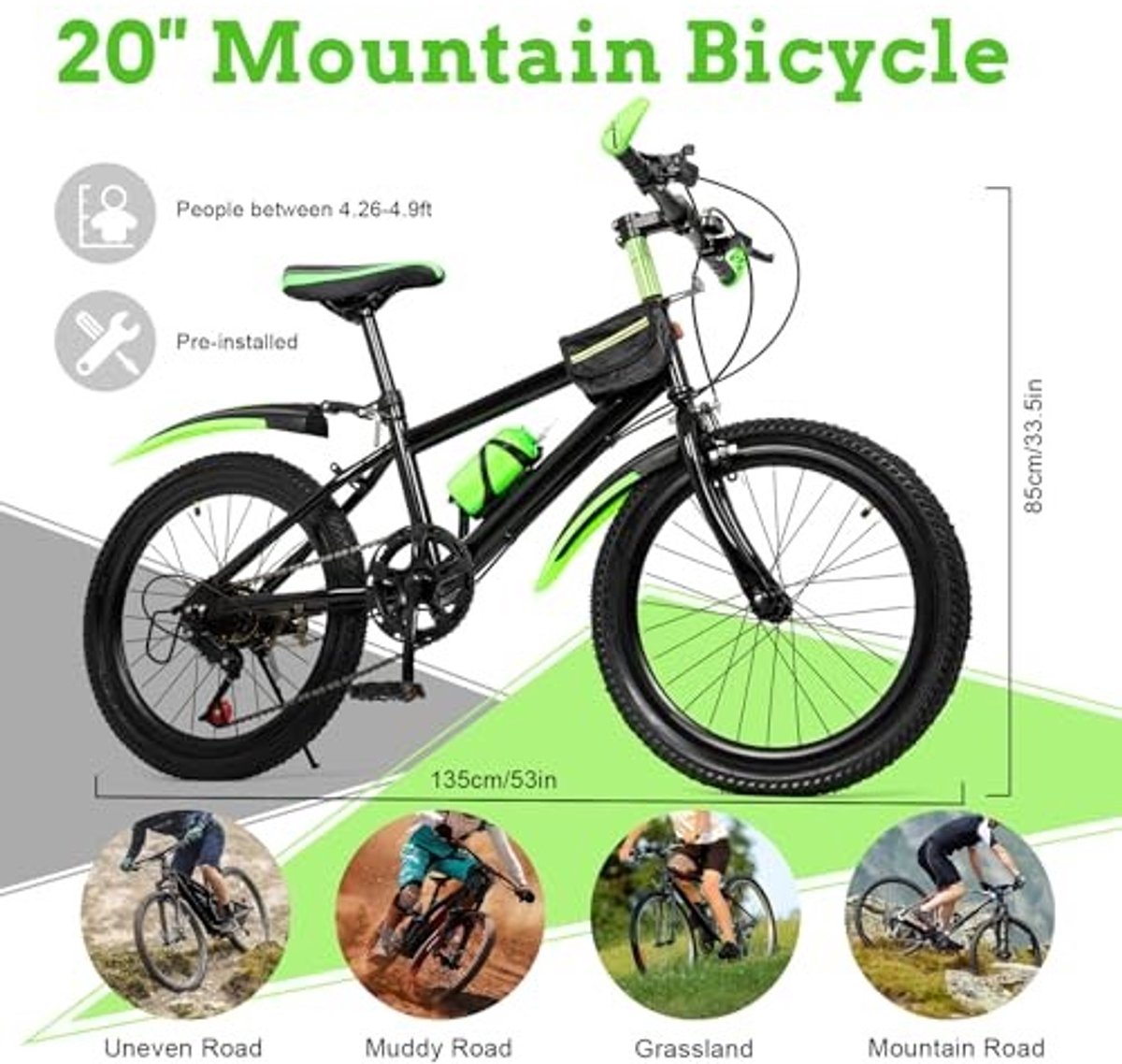 Mountainbike 20 Inch 6 Versnellingen Groen voor Kinderen