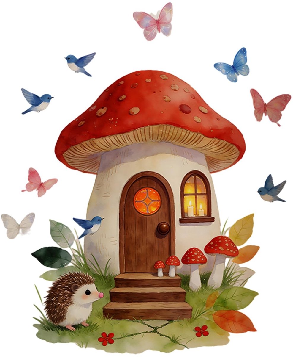 Muurstickers Paddestoel en Dieren - Aquarel voor Kinderkamer