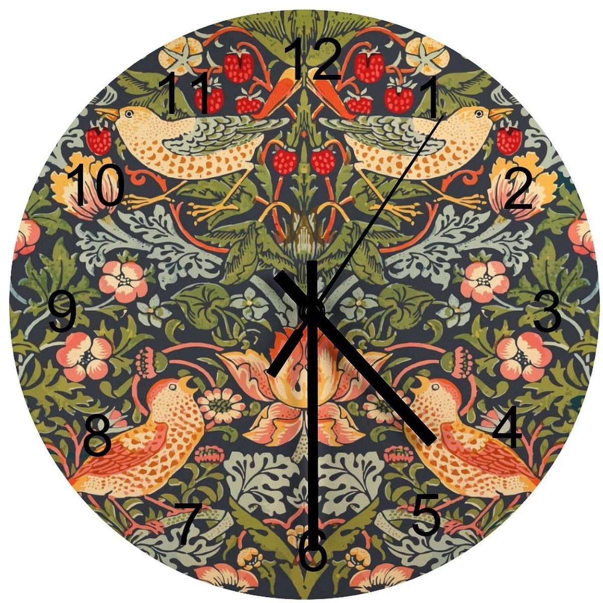 Houten wandklok - Stille quartz klok met vintage bloemen