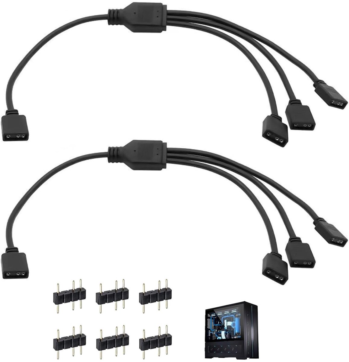 Verdeel kabel voor ARGB 1 naar 3, 3-Pin 5V voor ventilatoren en lichtstrips, compatibel met ASUS Aura, MSI Mystic en Gigabyte RGB Fusion, ideaal voor gaming PC's