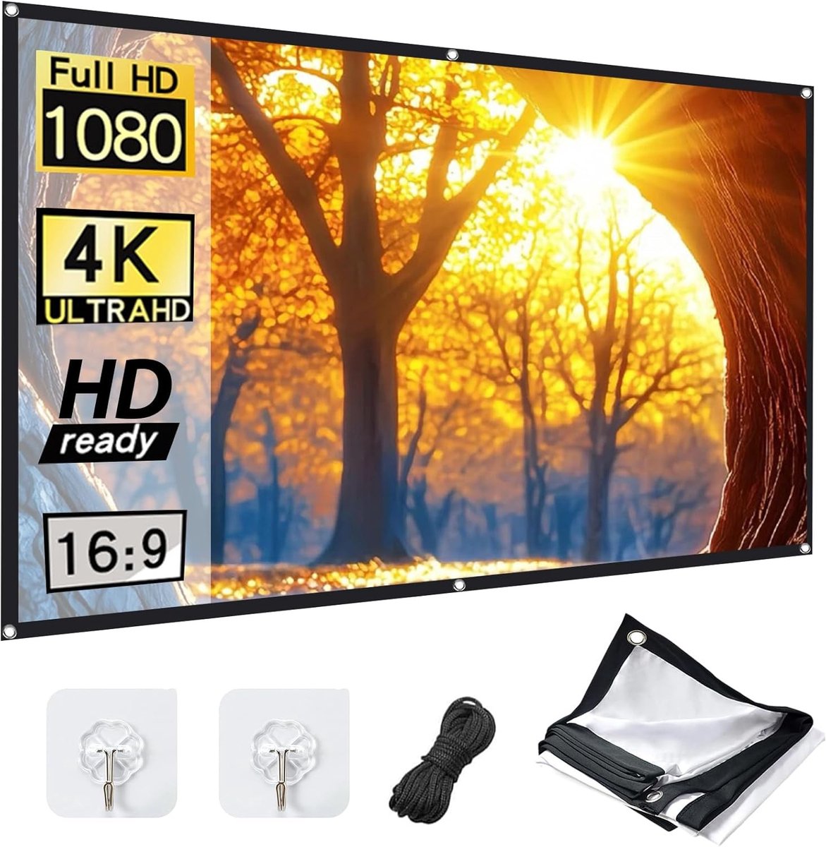100 Inch 16:9 HD Projectiescherm - Draagbaar, Vouwbaar en Geschikt voor Buiten - Ideaal voor Thuisbioscoop, Vergaderingen en Campingactiviteiten