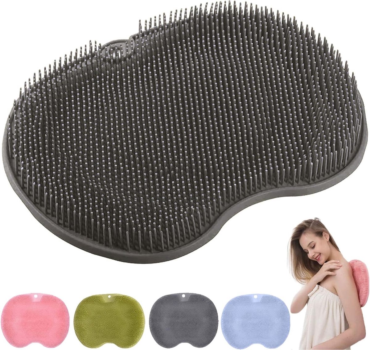 Massagepad met Antislip Silicone, Douche Mat voor Rugmassage, Antislip Zuignappen, Badmat voor Ontspanning en Peeling (Grijs)