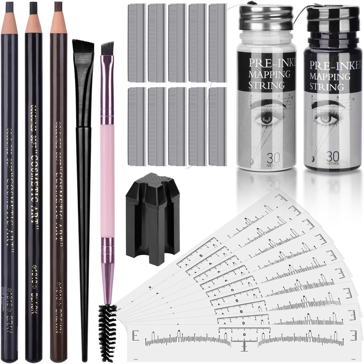 Professionele Eyebrow Mapping Kit met 30 Meter Draad, Potlood en Stickers voor Semi-Permanente Make-up en Microblading