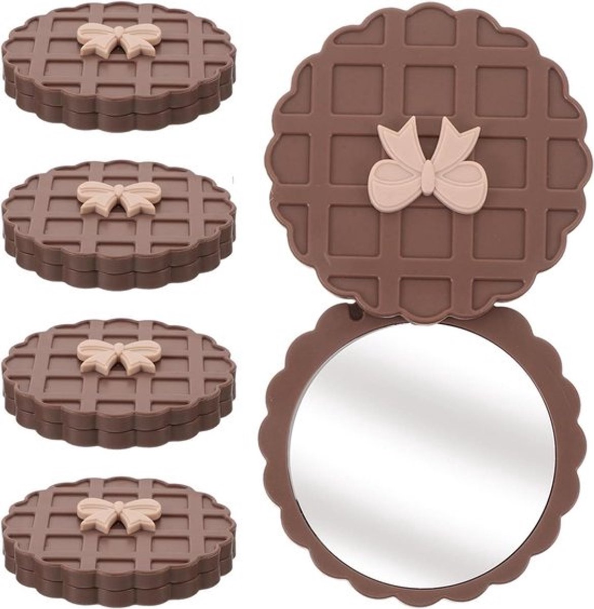 Draagbare Make-up Spiegel - Compact Spiegeltje - Snelle Touch-ups - Trendy Wafelpatroon - 5 Stuks - Koffie