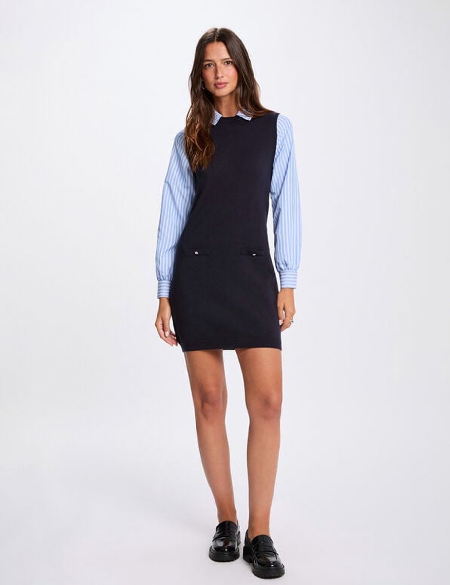 Morgan - Aansluitende korte gebreide jurk 261-Rmcol Marineblauw - Maat : XL