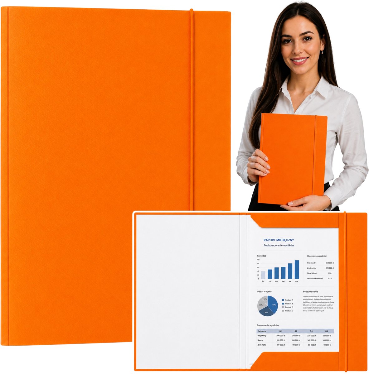 Kartonnen map met elastiek gelakt A4 300 G/m2 oranje - UNI