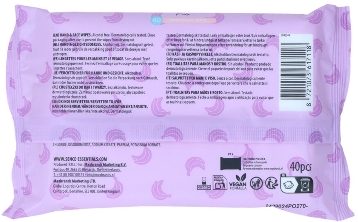 Sence Baby & Kids Wipes Hand & Face Refreshing - 12 x 40 stuks - Voordeelverpakking