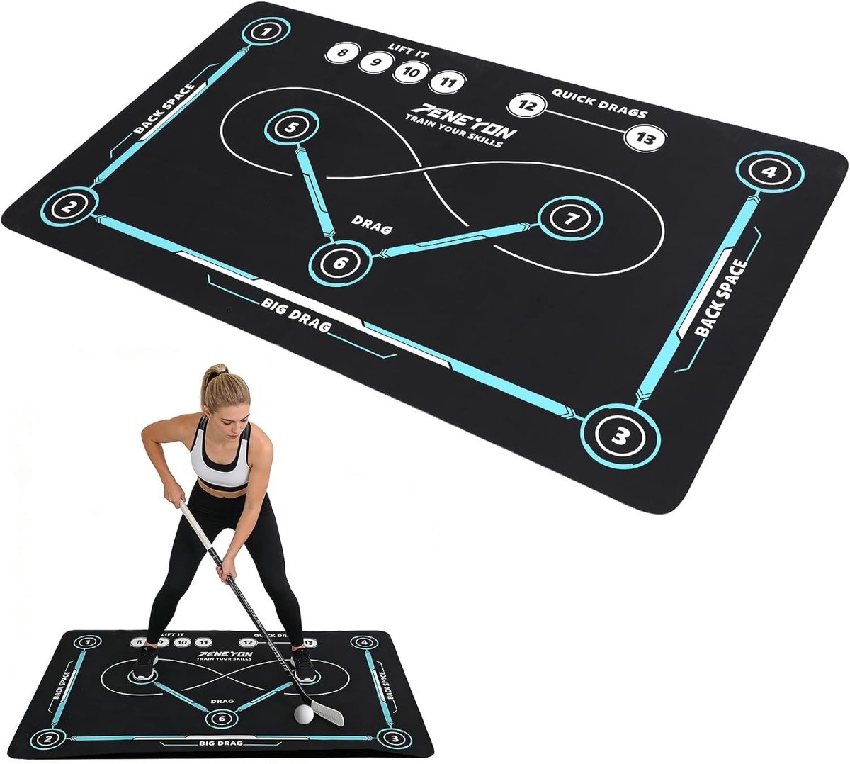 Hockey Trainingsmat 150 x 90 cm voor Balcontrole, Oefeningen en Indoor/Outdoor Gebruik met Antislip en Stille Oppervlakte voor Alle Leeftijden