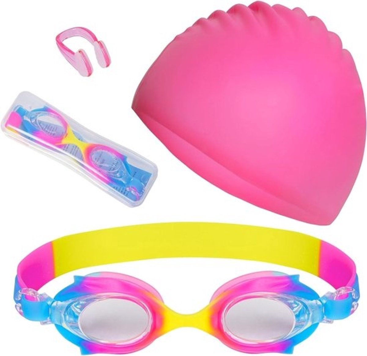 Kinderbadmuts Set - Zwemmuts Kinderen - Bescherming Zwemmen - Hoge Elasticiteit - 3 Stuks - Roze
