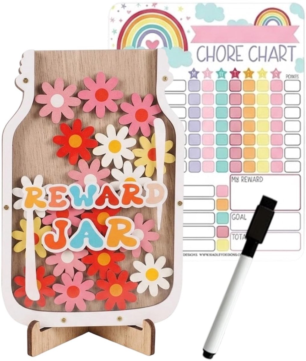 30 Sterren Beloningssysteem voor Kinderen - Magnetisch Bord met Bloemenpatroon