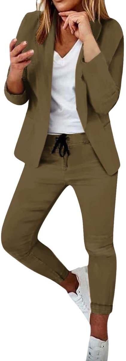 2-delig zakelijk kostuum met blazer en broek - Bruin
