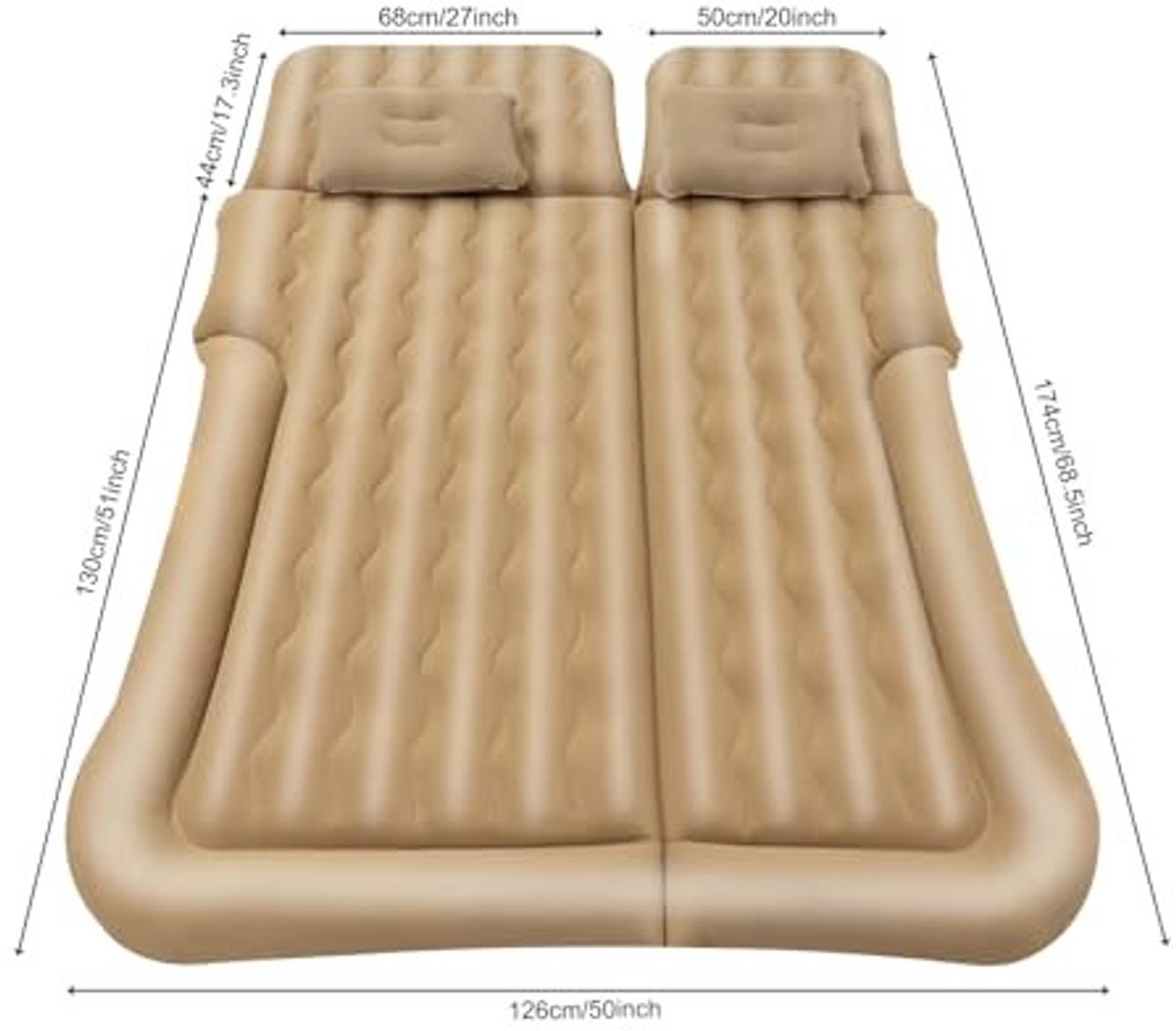 Opblaasbare luchtbed voor auto - 126 x 174 cm, met pomp