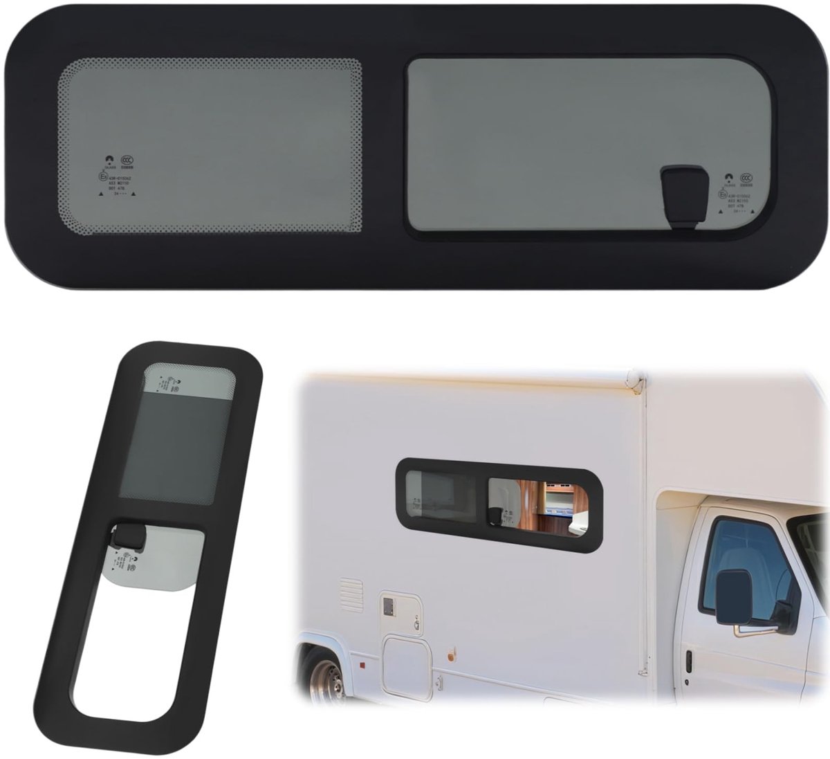 Schuifvenster Camper Raam - Gehard Glas 800x270mm Zwart