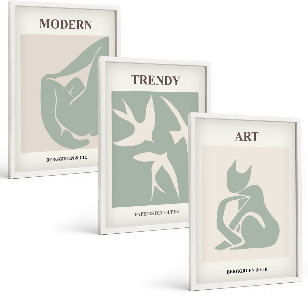 Tulup 3-Delige Schilderij Set - Abstracte figuren van Henri Matisse in ingetogen kleuren. - 40x60 - Wanddecoratie - Moderne Interieurdecoratie - Decoratieve Schilderijen