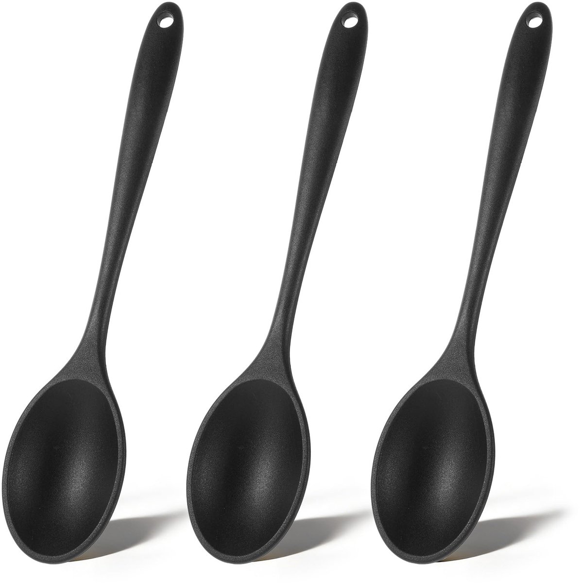 cobee 3 stuks siliconen roerlepels, 27,5 cm kooklepel, zwart, anti-aanbaklaag, siliconen lepel, serveerlepel - ShopVlot