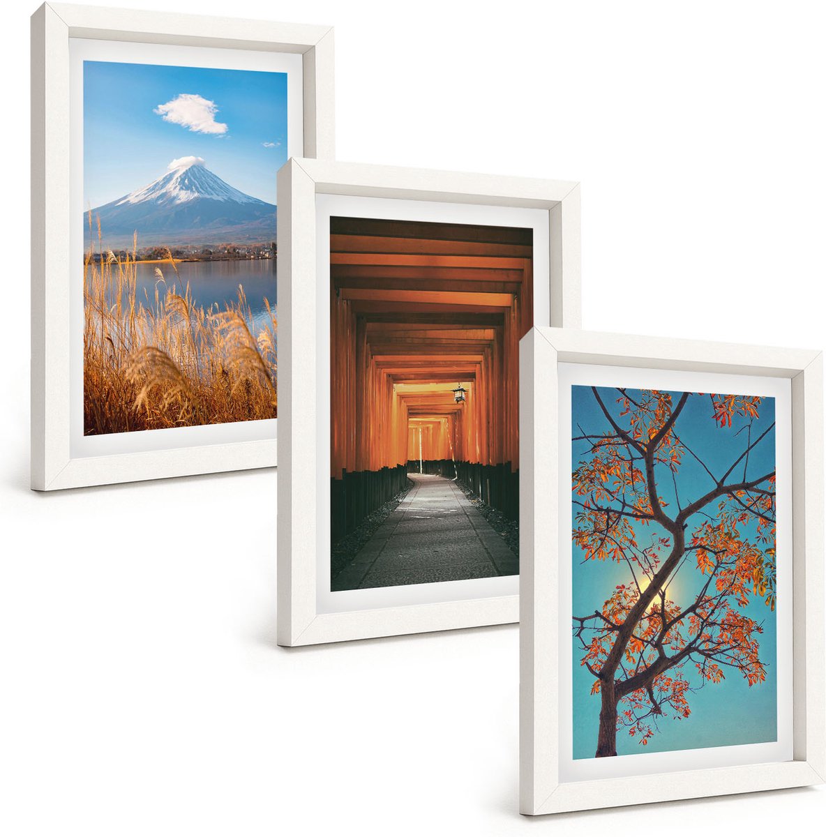 Tulup 3-Delige Schilderij Set - Japanse landschappen, natuur en architectuur van Azië - 20x30 - Decoratieve Schilderijen - Wanddecoratie - Hal - Woonkamer Decoratie