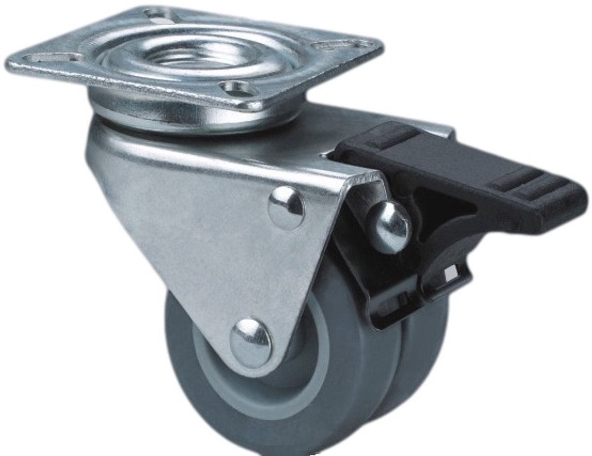 Zwenkwiellenset 50mm met Rem, 80kg Draagvermogen