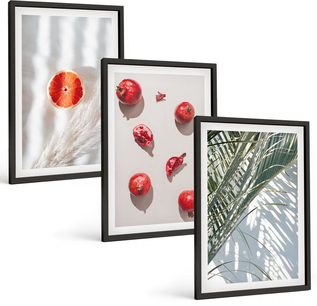 Tulup 4-Delige Schilderij Set - Tropische zomervruchten, palmbladeren - 40 x 60 cm - Muurdecoratie - Wanddecoratie - Hal - Interieur Decoratie
