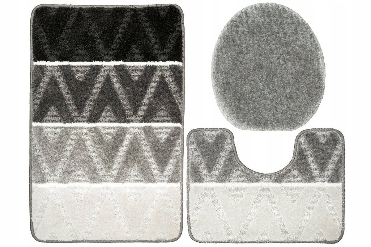 3-delige Badkamermatten Set Palma Grijs - Antislip Ruit & Streep