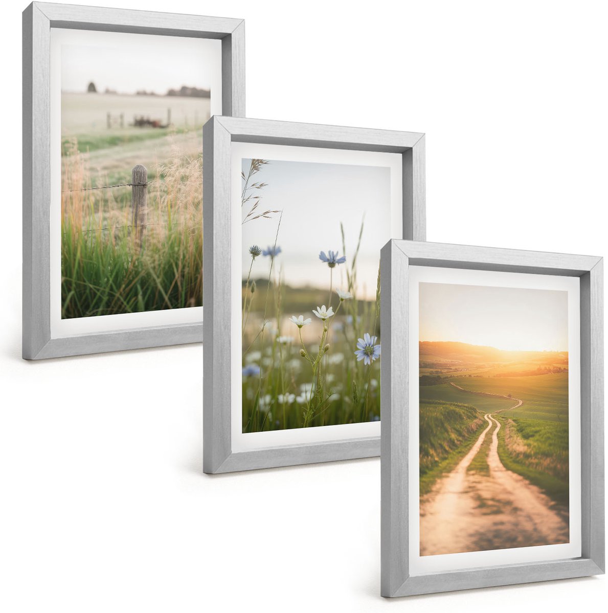 Tulup 4-Delige Schilderij Set - Natuurlandschappen met velden en paden in de zon. - 20 x 30 cm - Wanddecoratie - Muurdecoratie - Woonkamer