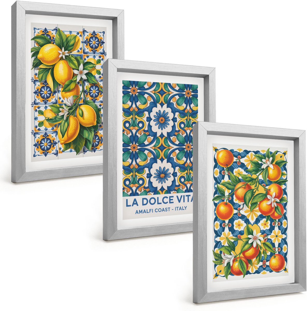Tulup 4-Delige Schilderij Set - Posters met citrusvruchten en kleurrijke abstracte patronen - 20 x 30 cm - Stijlvolle Muurdecoratie - Kantoor