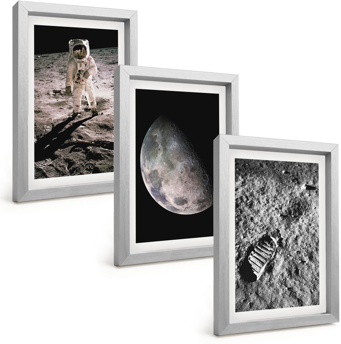 Tulup 4-Delige Schilderij Set - Foto's van astronautenvoetafdrukken op de maan - 20 x 30 cm - Stijlvolle Muurdecoratie - Slaapkamer