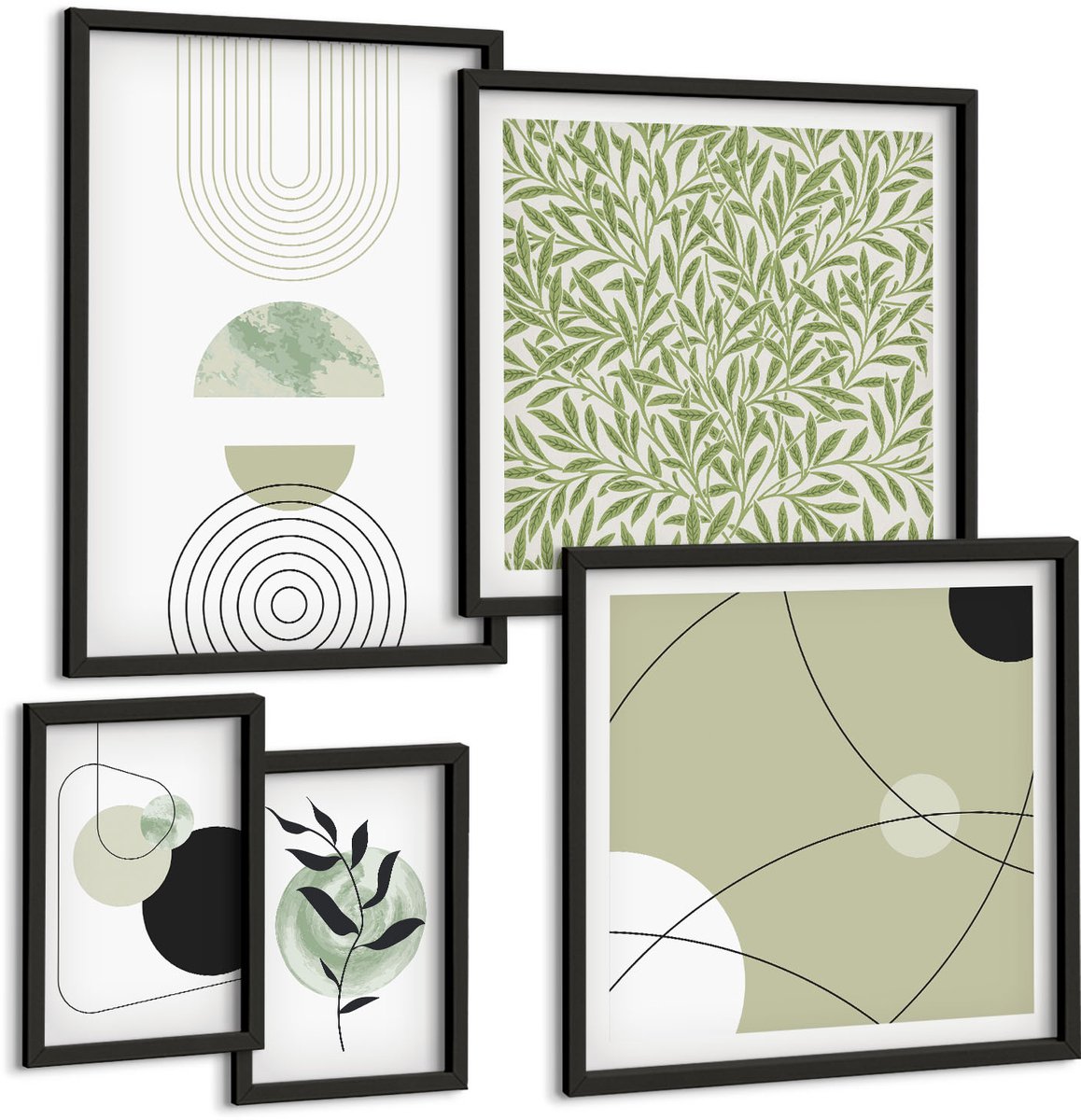 Tulup 4-Delige Schilderij Set - Abstracte composities met plantmotieven en -vormen - 50 x 50 cm, 20 x 30 cm en 40 x 60 cm - Wanddecoratie - Muurdecoratie - Woonkamer