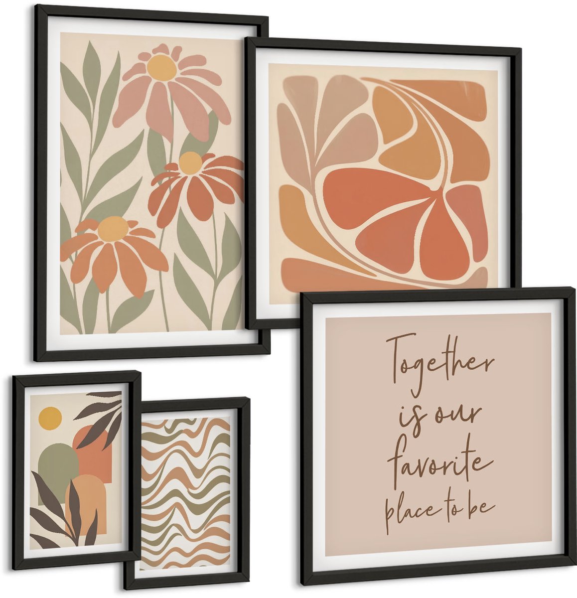 Tulup 4-Delige Schilderij Set - Stijlvolle decoraties in natuurlijke en bloemige tinten. - 50 x 50 cm, 20 x 30 cm en 40 x 60 cm - Decoratieve Muurdecoratie - Slaapkamer