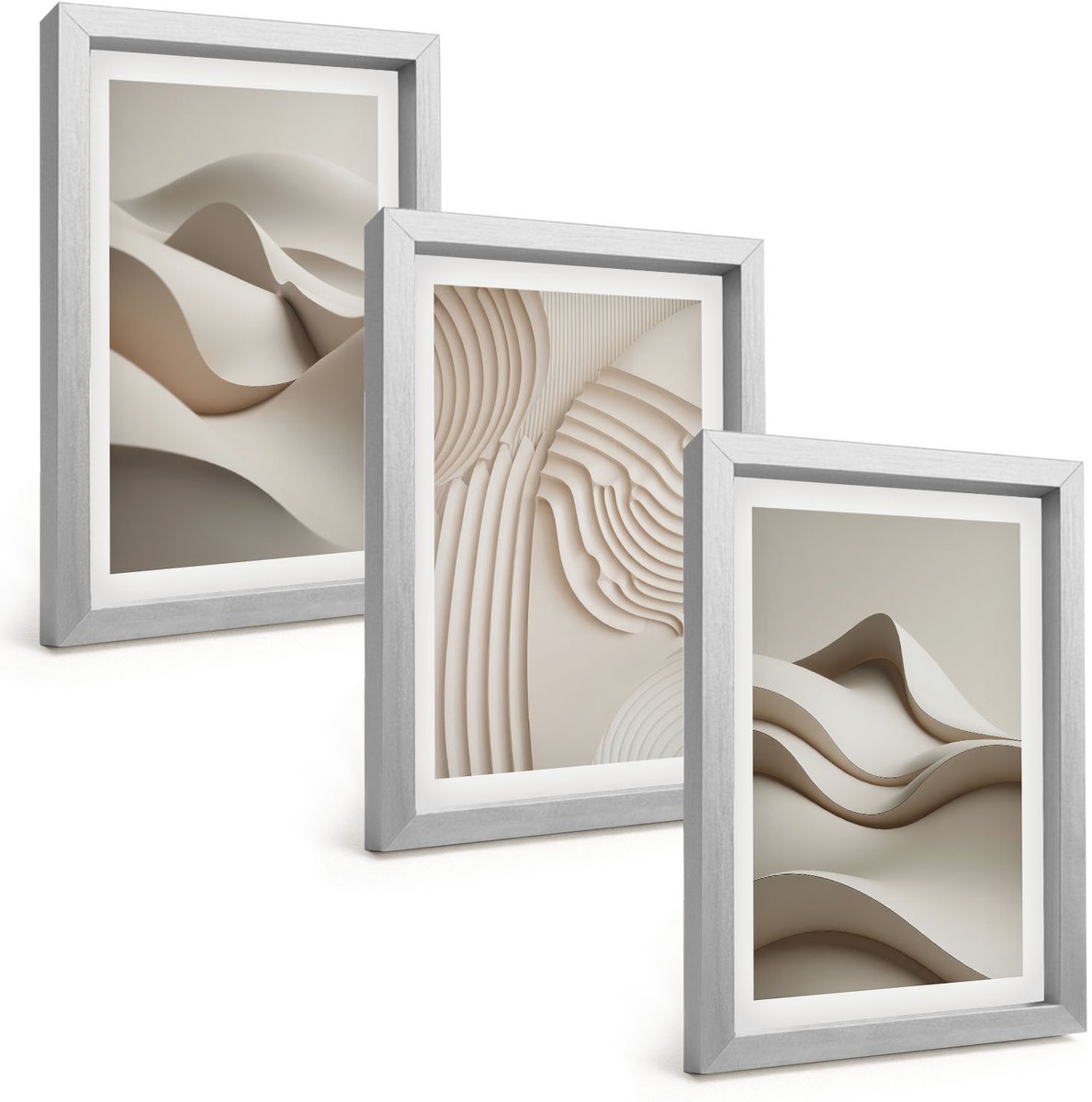 Tulup 4-Delige Schilderij Set - Abstracte golven en structuren in beigetinten - 20 x 30 cm - Schilderijen Set - Wanddecoratie - Woonkamer - Muurdecoratie
