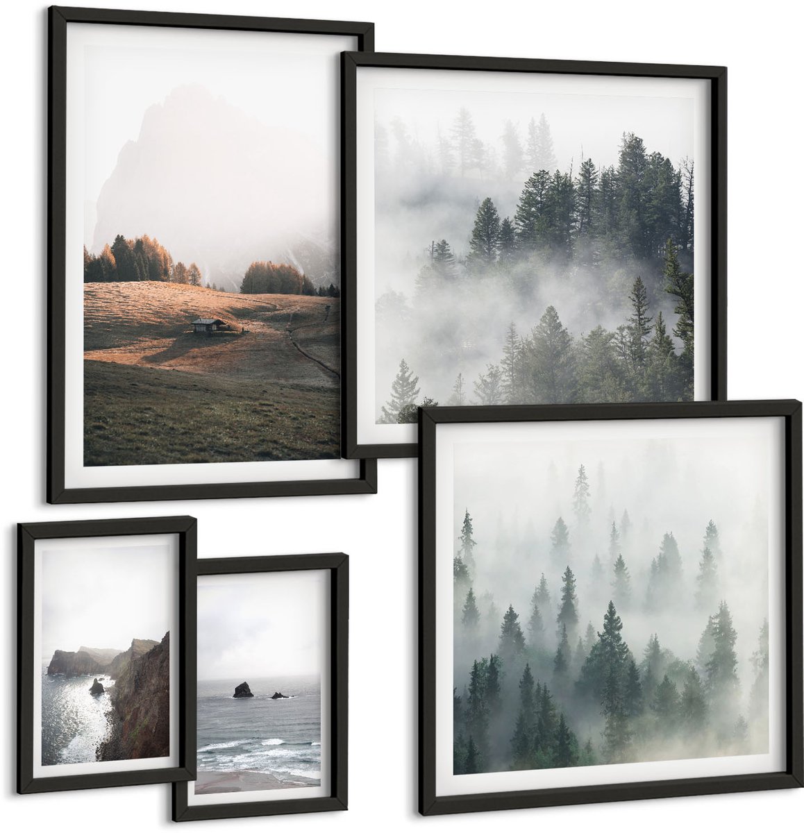 Tulup 4-Delige Schilderij Set - Natuurlijke berglandschappen en uitzichten op zee - 50 x 50 cm, 20 x 30 cm en 40 x 60 cm - Wanddecoratie - Schilderijen Set - Interieur - Muurdecoratie