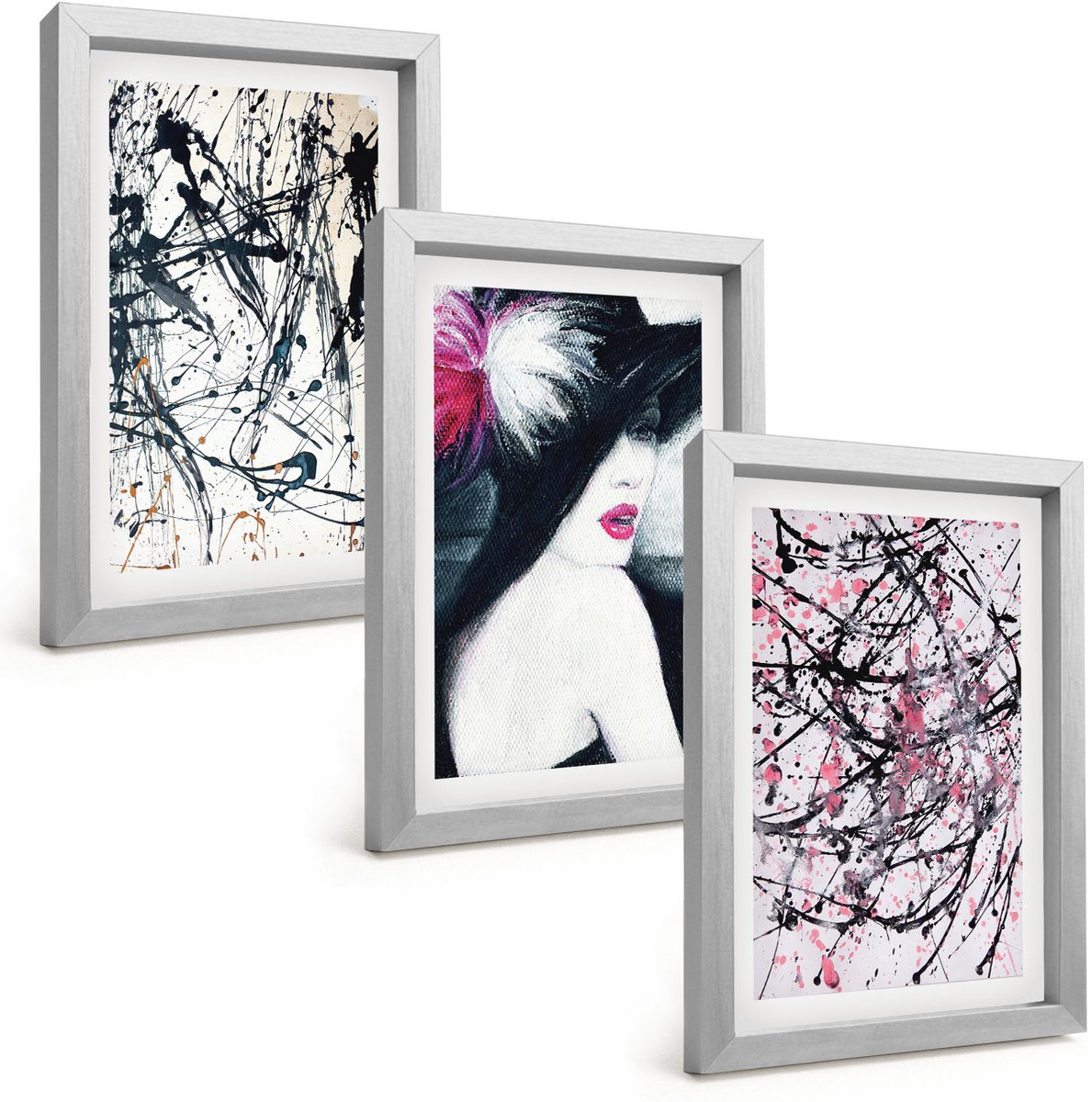Tulup 4-Delige Schilderij Set - Abstracte verfpatronen Vrouw met hoed - 20 x 30 cm - Wanddecoratie - Woonkamer Decoratie - Moderne Wanddecoratie