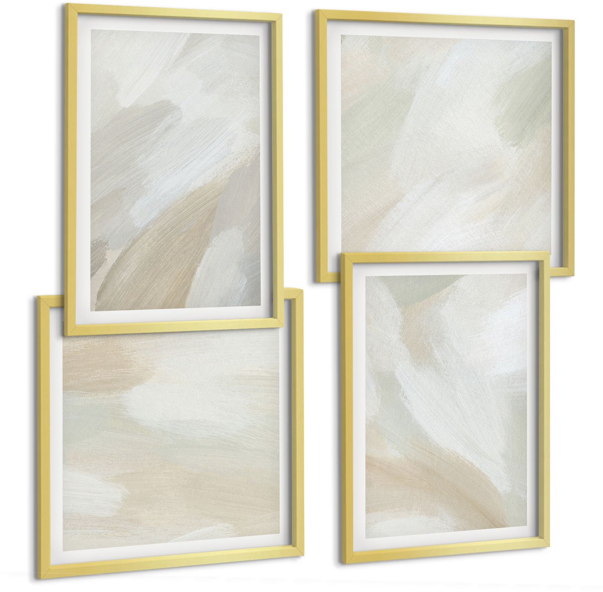 TULUP 4-Delige Schilderij Set - Abstracte penseelstreken op canvas - 40 x 40 cm en 40 x 60 cm - Schilderijen Set - Wanddecoratie - Woonkamer Gouden lijst
