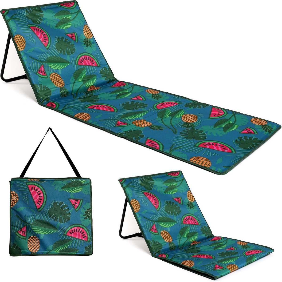 Be Strandmat - Tropisch Groen - Opvouwbare Lichtgewicht Draagbare Zonnebaden Fauteuil met Verstelbare Rugleuning - Voor Buiten