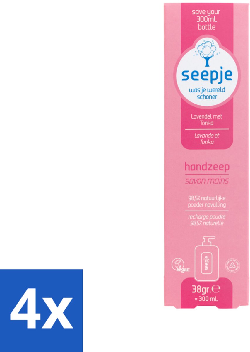 4 x Seepje - Handzeep - Rijke Geur en Hydratatie - Lavendel met Tonka - Navulverpakking - 38 g - Handzeep - Lavendel - Tonka - Navulverpakking - Duurzaam