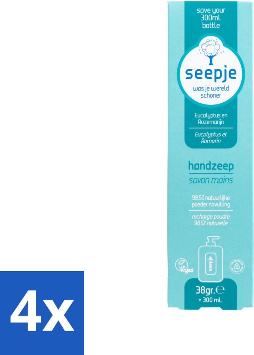 4 x Seepje - Handzeep - Natuurlijke Geur & Verzorging - Eucalyptus en Rozemarijn - Navulverpakking - 34 g - Handzeep - Navulverpakking - Eucalyptus - Rozemarijn - Natuurlijke Ingrediënten