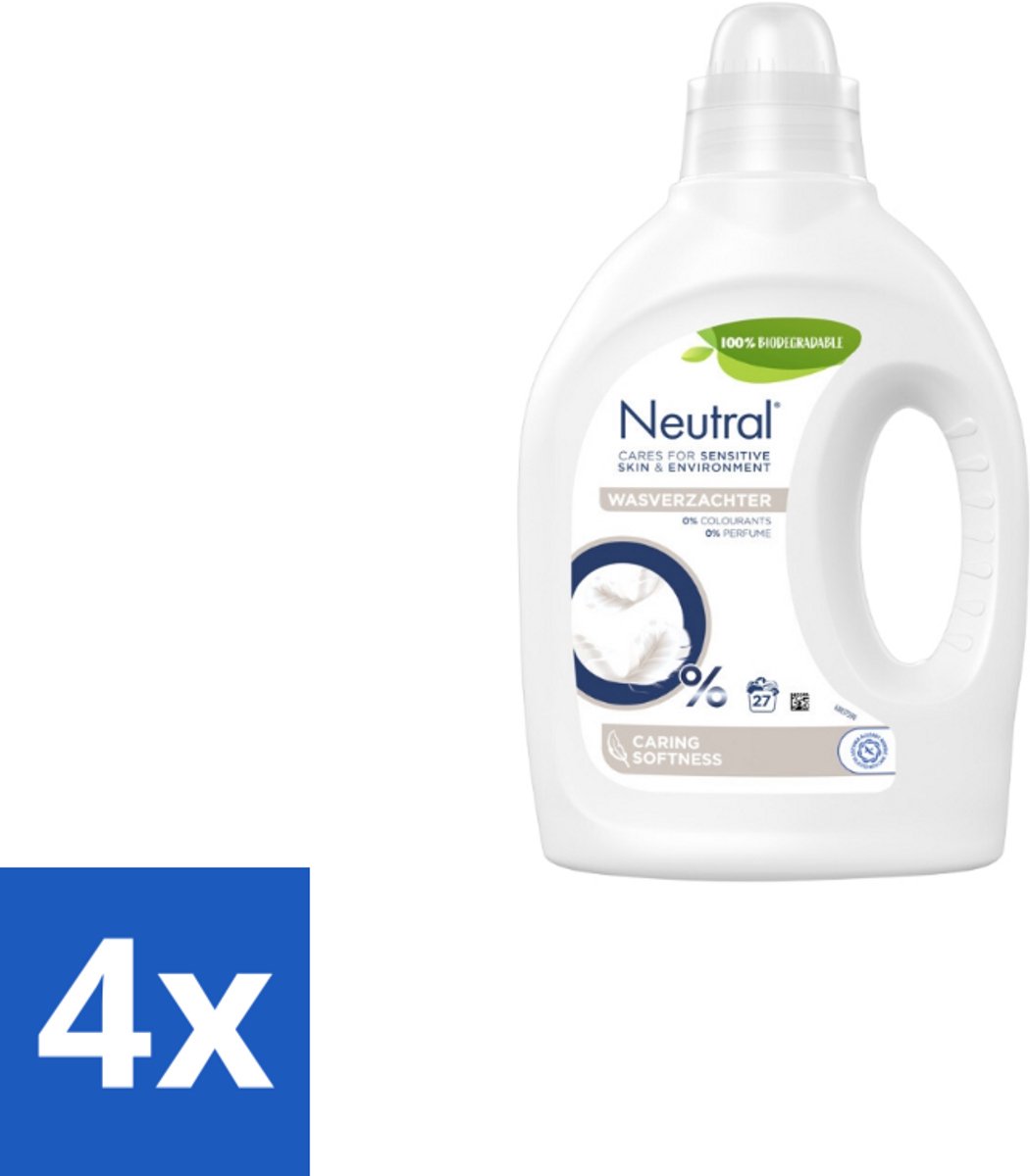 4 x Neutral - Wasverzachter - Parfumvrij - Gevoelige huid - 27 wasbeurten - Wasverzachter - Parfumvrij - Hypoallergeen - Gevoelige Huid - Babywas
