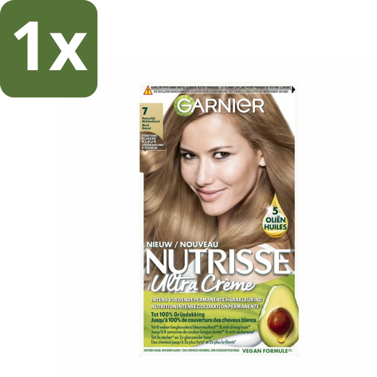 1 x Garnier - Nutrisse Ultra Crème 7 - Haarkleuring - Natuurlijk Blond - Intens Voedend - Permanente Kleur - Haarkleuring - Haarverf - Natuurlijk Blond - Grijsdekking - Voedende Haarverf
