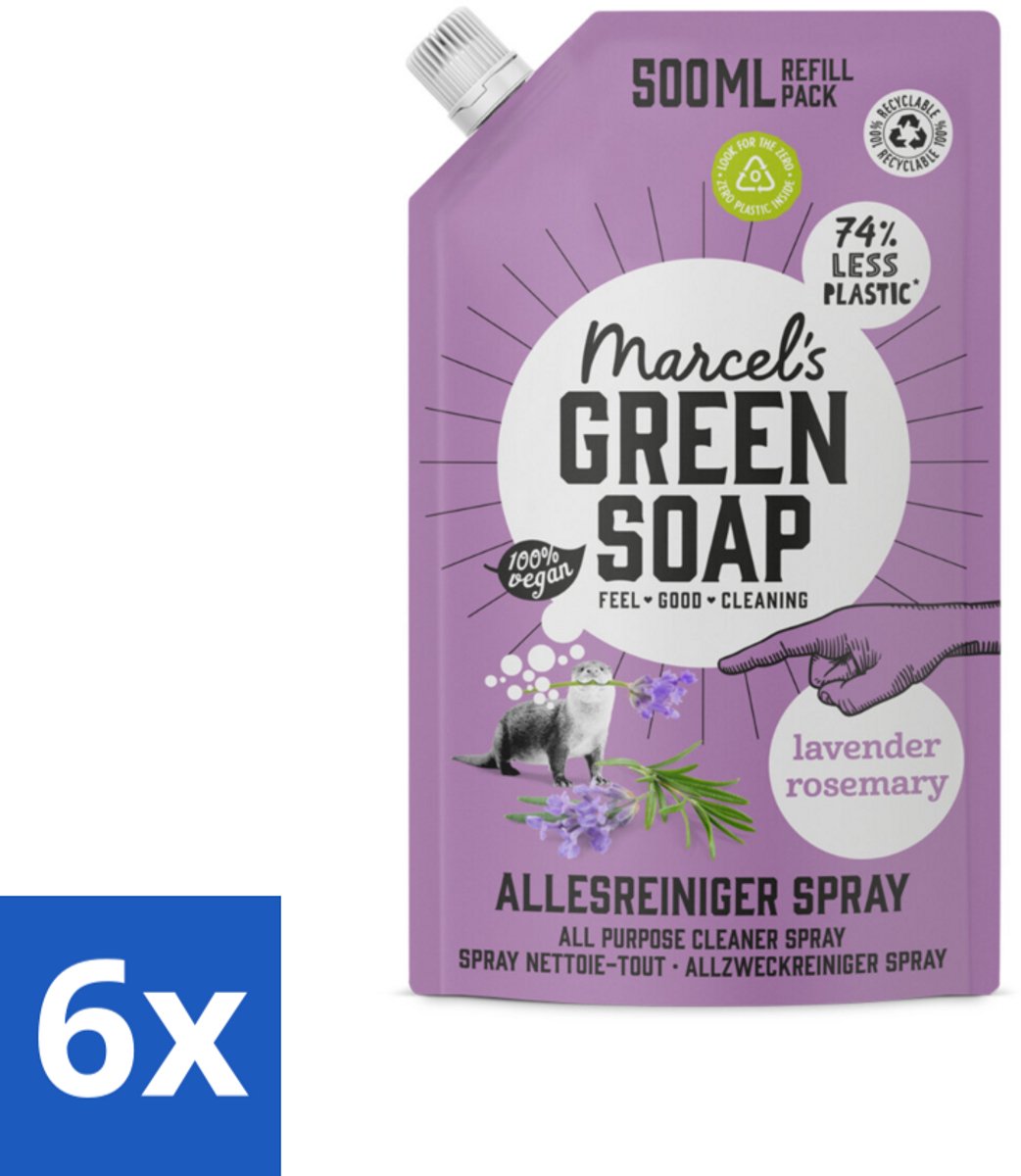 6 x Marcel's Green Soap - Allesreiniger Spray - Navulling - Lavendel & Rozemarijn - Frisse reiniging - 500 ml - Allesreiniger - Schoonmaakproduct - Biologisch Afbreekbaar - Vegan - Lavendel