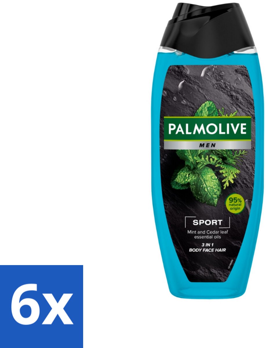 6 x Palmolive Men - Sport 3-in-1 - Douchegel - Verfrissend & Verzorgend - 500 ml - Douchegel - Mannen - Sport - 3-in-1 - Verzorging