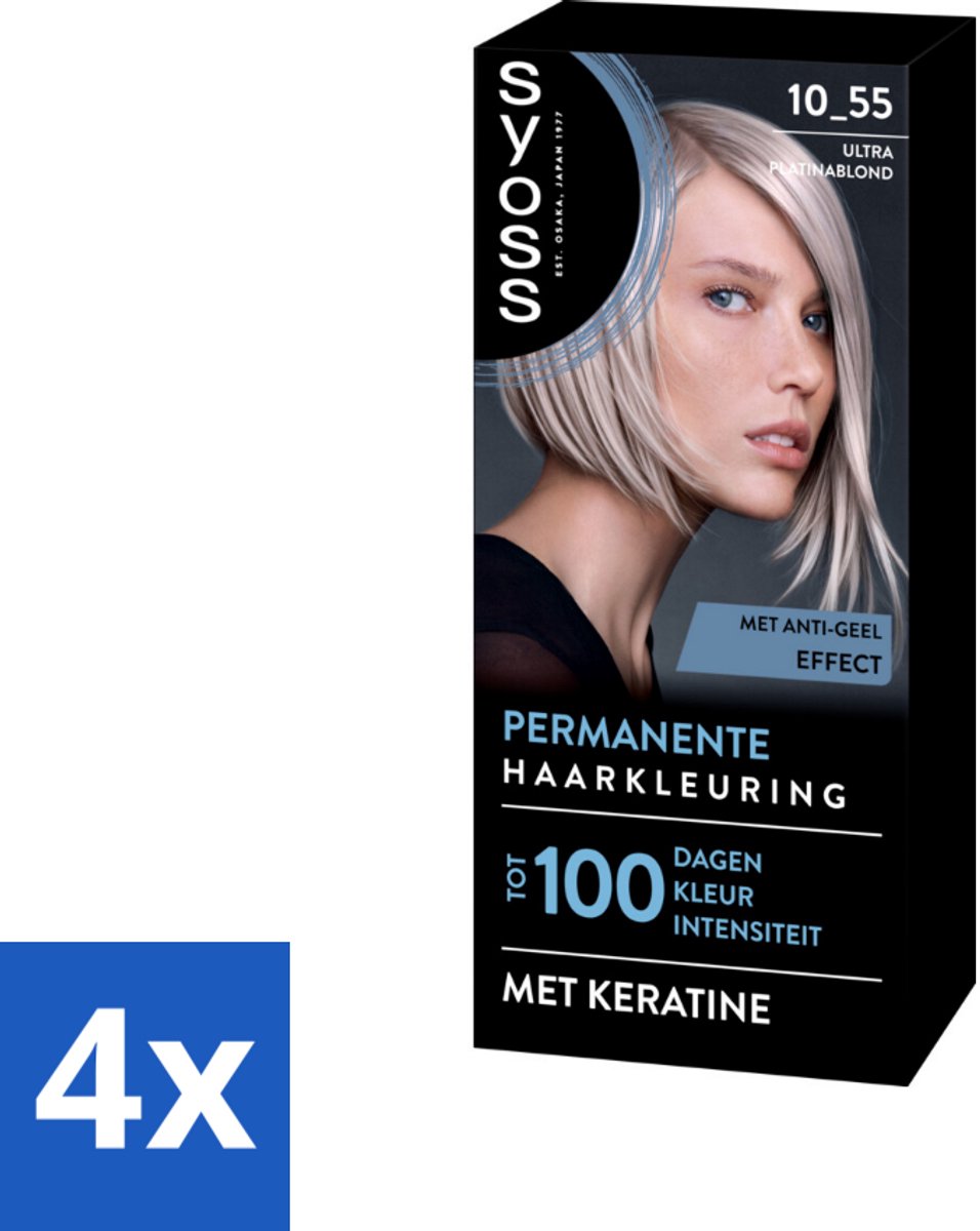 4 x SYOSS - Permanent Coloration 10-55 - Haarverf - Permanente Haarkleuring - Ultra Platina Blond - Grijsdekking - Permanente Haarkleur - Platinum Blond - Grijsdekking - Keratine - Haarkleur