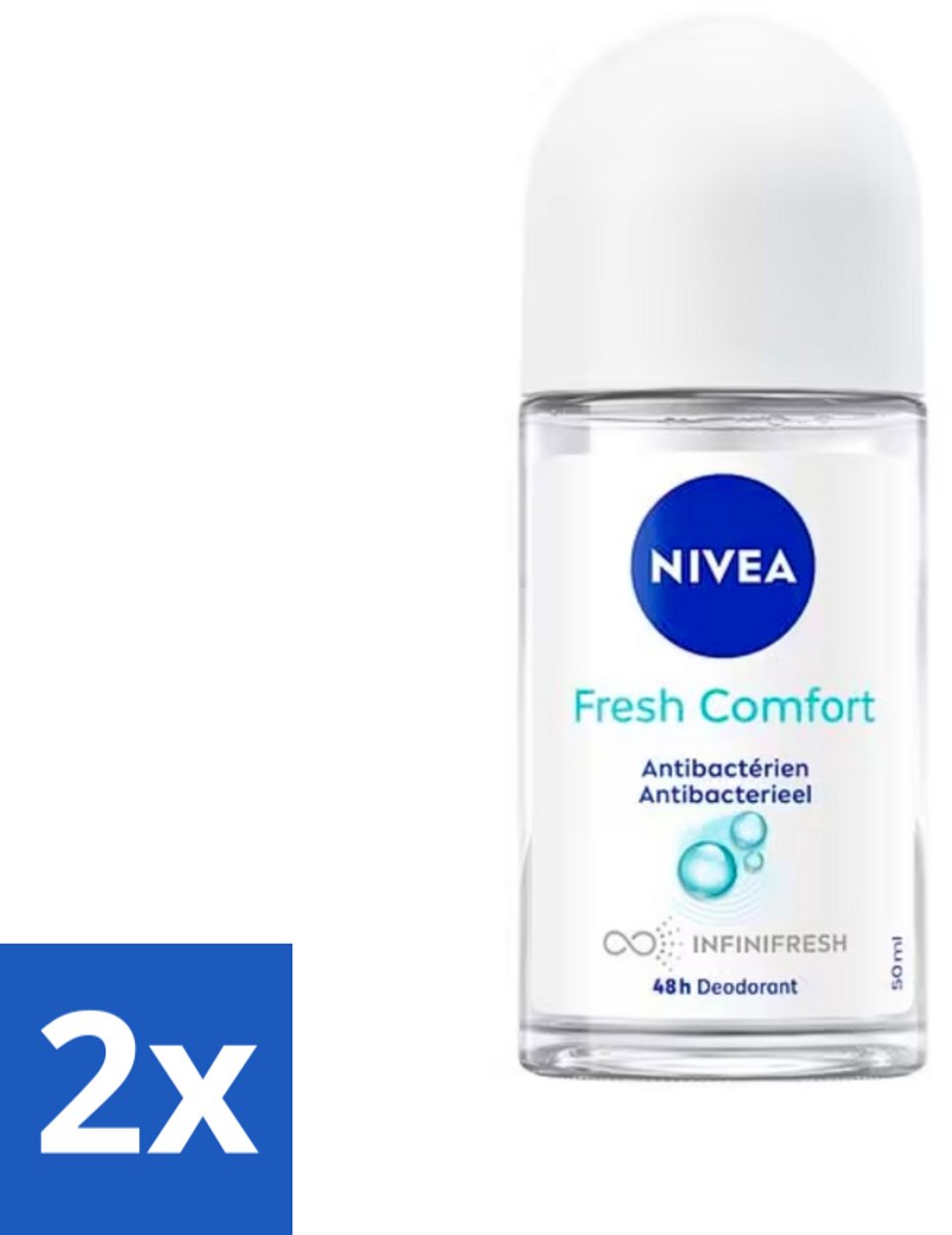 2 x NIVEA - Deodorant Roller - Frisse Comfort - Antibacterieel - 50 ml - NIVEA Deodorant - Deodorant Roller - Antitranspirant - Frisse Geur - Katoen Geur