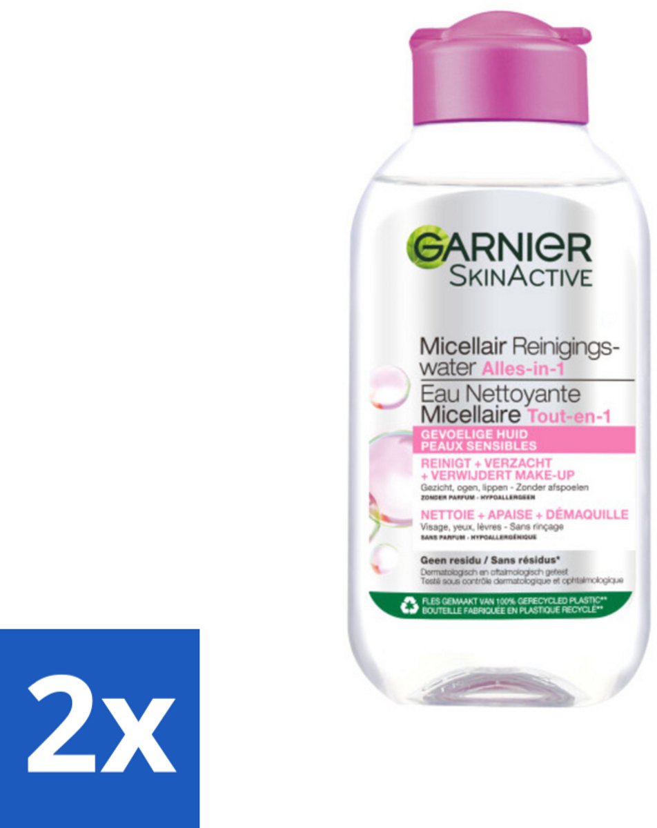 2 x Garnier - SkinActive - Micellair Reinigingswater - Gevoelige Huid - Reisformaat - 100 ml - Micellair Water - Gezichtsreiniger - Make-up Remover - Gevoelige Huid - Reisformaat