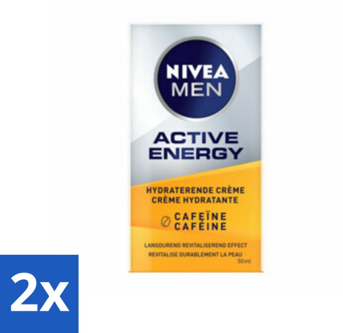 2 x NIVEA MEN - Active Energy - Gezichtscrème met Cafeïne - 50 ml - Gezichtscreme Voor Mannen - Energie Voor Huid - Anti-vermoeidheid Crème - Anti-aging Crème - Cafeïne Crème