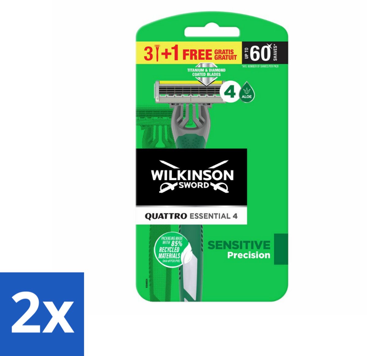 2 x Wilkinson - Wegwerpscheermesjes - Quattro Essential 4 - Strak Scheren - 4 mesjes - Wegwerpscheermesjes - Scheermes - Quattro Essential - Wilkinson Sword - Scheermesjes