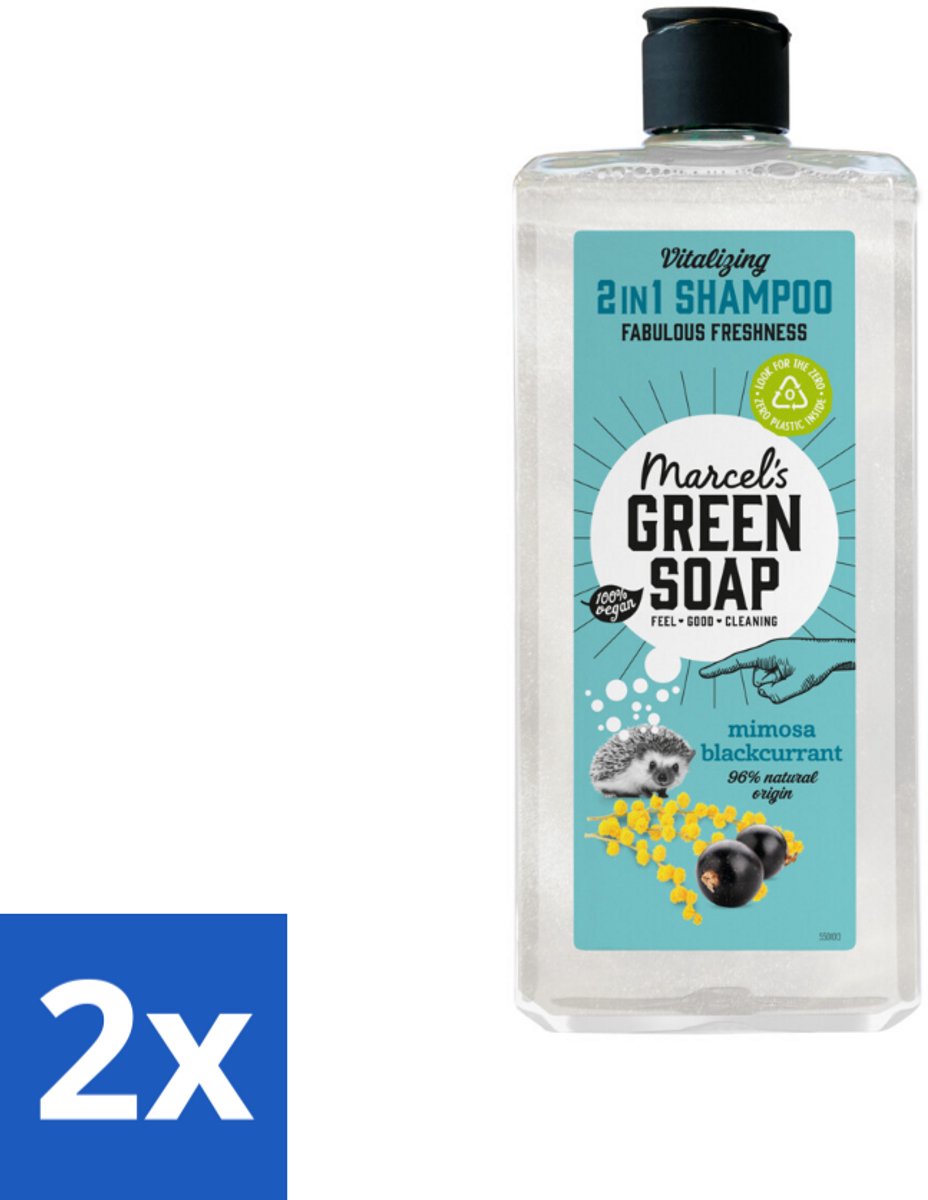 2 x Marcel's Green Soap - Shampoo & Conditioner 2-in-1 - Mimosa & Black Currant - Verzorging in één - 300 ml - Haarverzorging - Shampoo Conditioner - 2 In 1 - Mimosa - Zwarte Bes