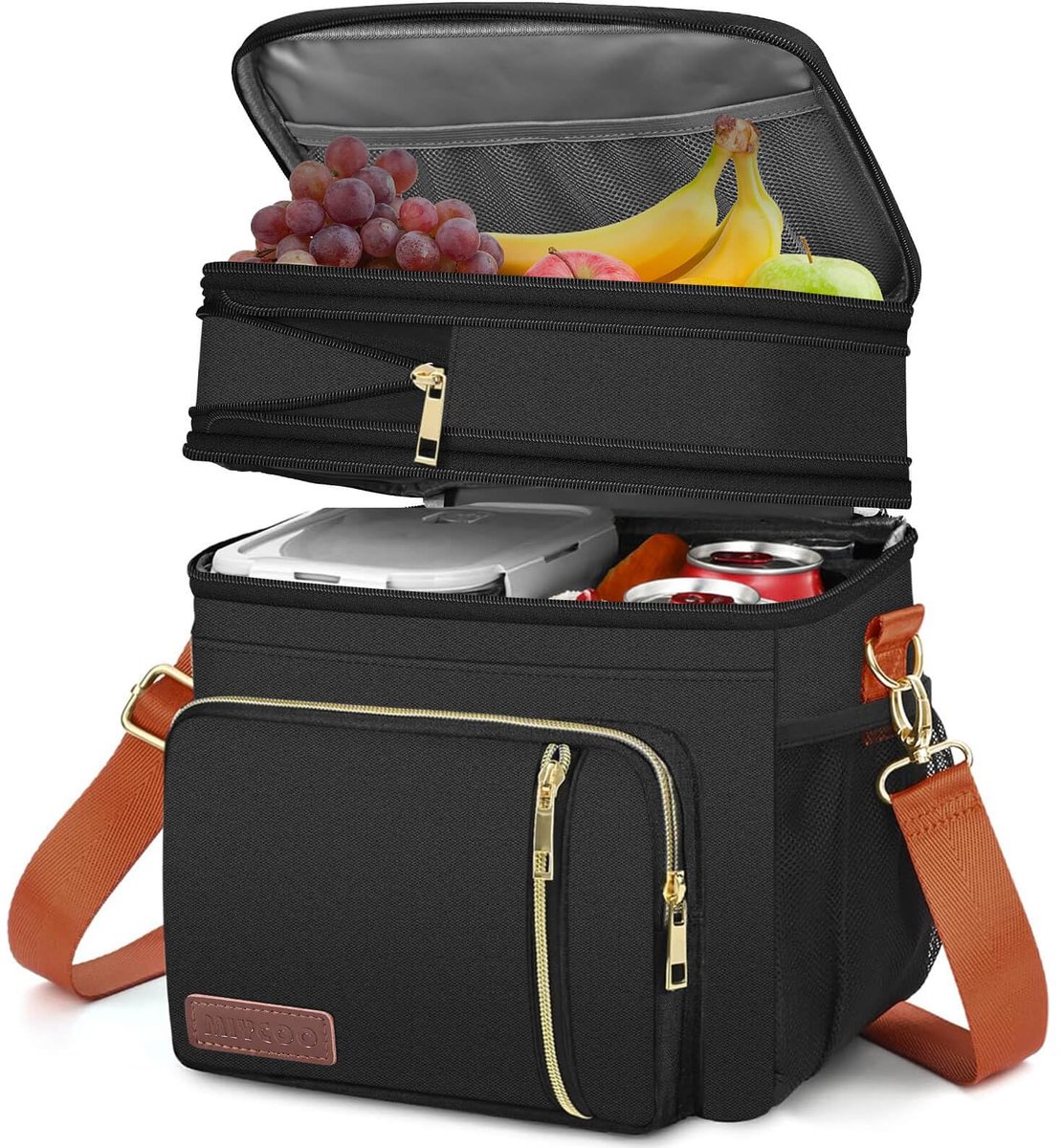 Geïsoleerde lunchtassen grote lunchbox - lekvrij en herbruikbaar - verstelbare schouderriem voor onderweg - ShopVlot