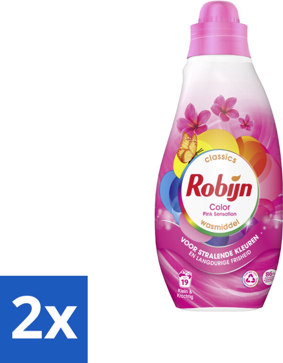 2 x Robijn - Klein & Krachtig Classics Color Pink Sensation - Vloeibaar Wasmiddel - 19 Wasbeurten - Wasmiddel - Gekleurde Was - Wasverzachter - Biologisch Afbreekbaar - Milieuvriendelijk
